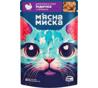 Влажный корм для кошек Мясная Миска кусочки в соусе с индейкой и печенью (100 г)