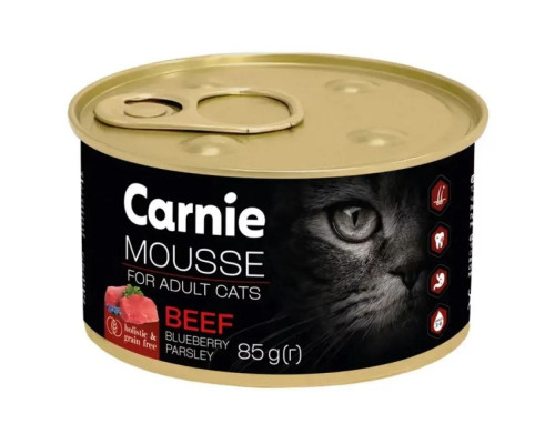 Влажный корм для кошек Carnie мусс с говядиной, черникой, петрушкой и желе - 85 г