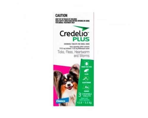 Credelio PLUS 112.5mg 2.8-5.5kg 3tb Roz Comprimat masticabil pentru utilizare la câini cu sau expuși riscului de infestări
