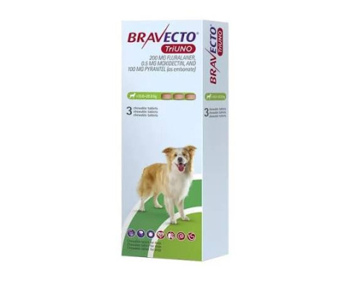 Bravecto (Бравекто) TriUNO Таблетки от блох и клещей для собак весом 10,0-20,0 кг