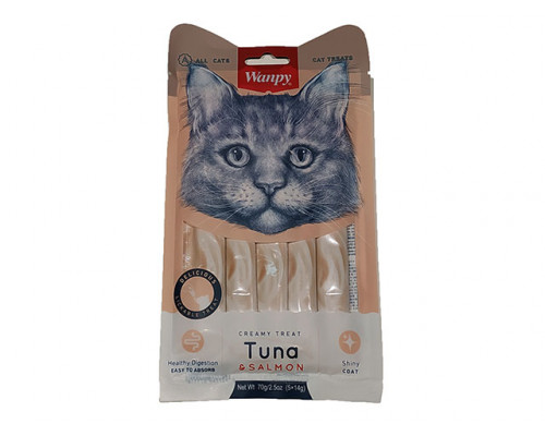 WANPY Кремовое лакомство с тунцом и лососем, для кошек, 70г, 5шт, (40021)