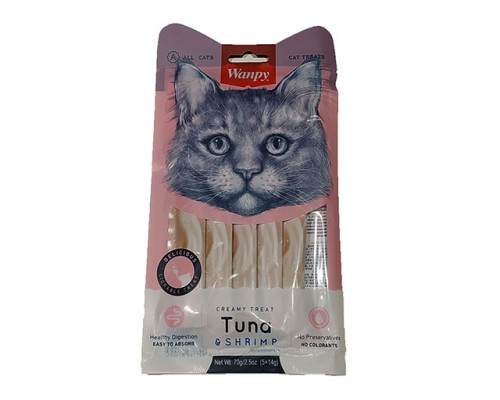 WANPY Кремовое лакомство с тунцом и креветками, для кошек, 70г, 5шт, (40022)