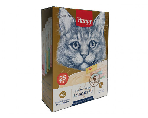 WANPY Кремовое лакомство, Ассорти 8 вкусов, для кошек, 350г, уп. 25шт по 14г, (40039)