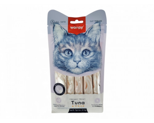 WANPY Кремовое лакомство с тунцом и крабом, для кошек, 70г, 5шт, (40099)