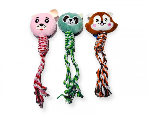 Мягкая игрушка, плюш + веревка, с пищалкой, разн цв, 30*10см, (41320)