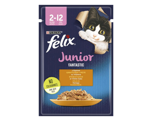 Корм для котят Purina Felix Fantastic кусочки в желе Junior, 85г.