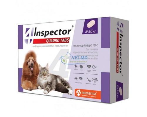 Inspector Quadro Tabs для собак и кошек 8-16 кг, 1 таблетка