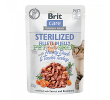 Brit Care Cat Sterilized 85 gr с уткой и индейкой в желе