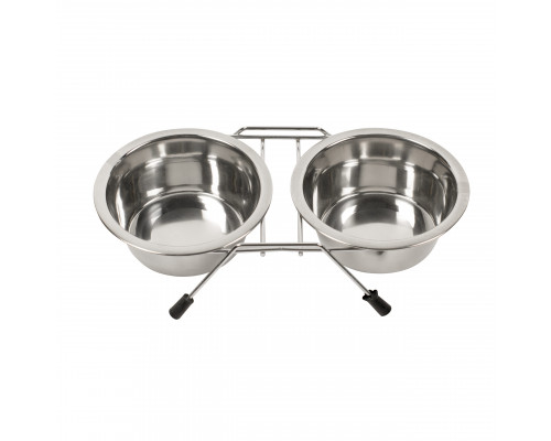 DUVO PLUS метал. миски на подставке 11см, №1 DINNER SET WIRE STAND + BOWLS SILVER