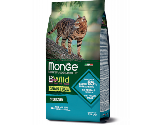MONGE DRY CAT BWILD GF STERILISED Tuna/Peas 1,5kg