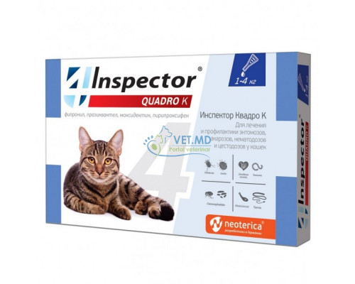 Inspector Quadro K капли противопаразитарные для кошек 1-4 кг, 1 пипетка