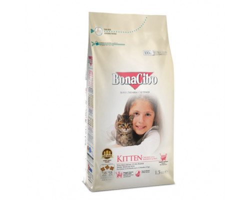 BonaCibo Kitten Chicken with Anchovy & Rice, с курицей и рисом для котят, 1,5 кг