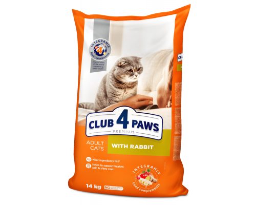 CLUB 4 PAWS Premium «With rabbit». Complete dry pet food for adult cats 14 кг