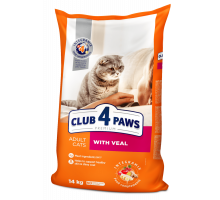 CLUB 4 PAWS Premium «With veal». сomplete dry pet food for adult cats 14 кг