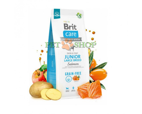 Brit Care Grain-free Junior Large Breed Salmon 1 kg на развес