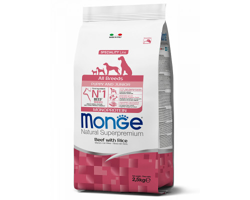 MONGE DRY DOG ALL BREED PUPPY Beef/Rice 2,5kg