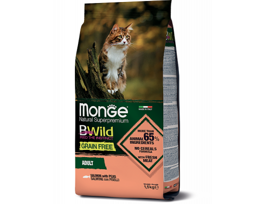 MONGE DRY CAT BWILD GF Salmone/Peas 1,5kg