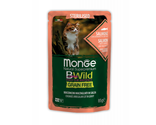 MONGE CAT BWILD POUCH Sterilised Salmone/Shrimp/Vegetables 85gr